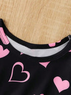 Children's clothing for girls, European and American fashion, comfortable, heart printed round neck long sleeved dress - Astra Wear astrawear.ca