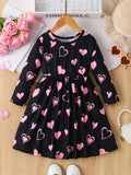 Children's clothing for girls, European and American fashion, comfortable, heart printed round neck long sleeved dress - Astra Wear astrawear.ca