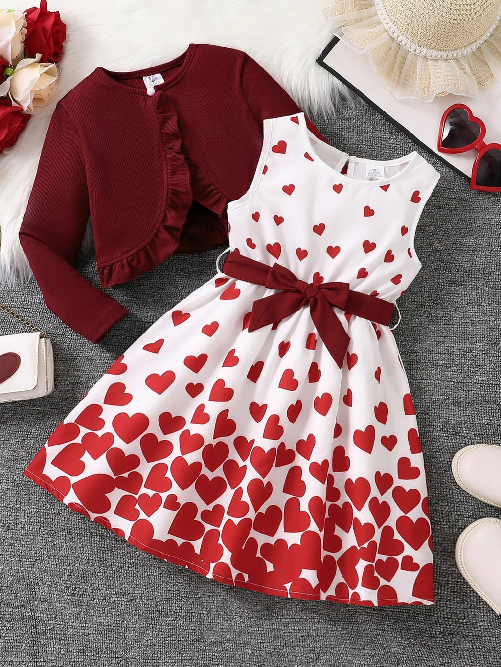 Children's clothing girl autumn fashion casual pink floral dress set 2-piece set - pink round neck vest+pink floral skirt - Astra Wear astrawear.ca