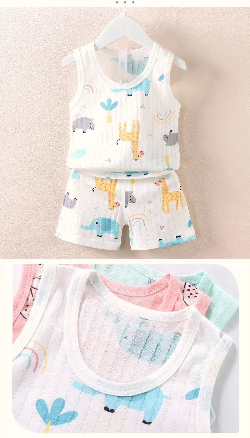 Children's Clothing Print Sleeveless Tops Shorts Cute Breathable Kids Summer Vest Shorts Set Tank Top for Baby Clothing Children - Astra Wear astrawear.ca