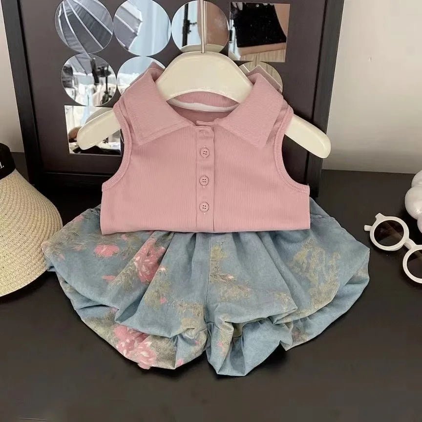 Children's Clothing Sets Sleeveless Top + Denim Bud Shorts 2pcs Sets Toddler Girl Clothes Baby Outfit Set Kids Boutique Clothes - Astra Wear astrawear.ca
