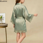 Children's Ice Silk Pajama Robe Solid Color Matte Lace Morning Robe Pajama Smooth Soft Comfortable Casual Child Sleeping Robe - Astra Wear astrawear.ca