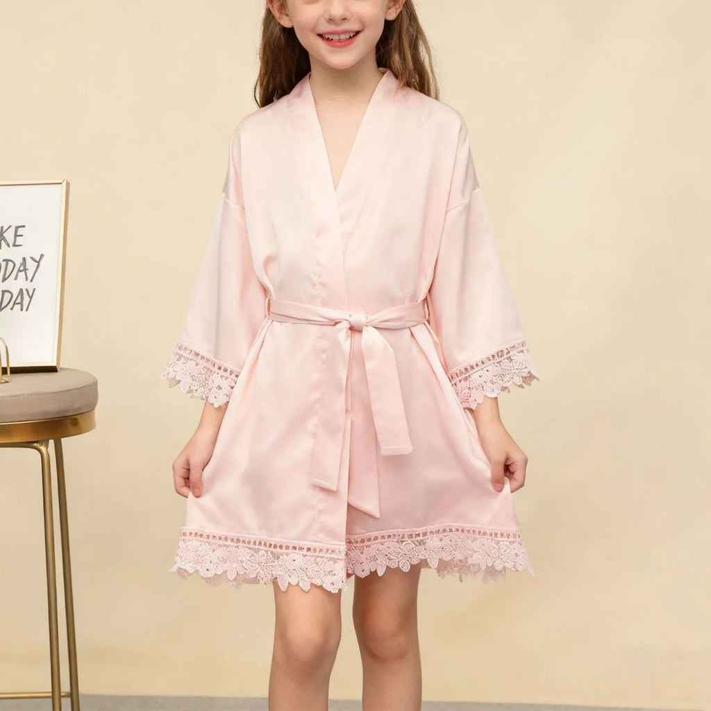 Children's Ice Silk Pajama Robe Solid Color Matte Lace Morning Robe Pajama Smooth Soft Comfortable Casual Child Sleeping Robe - Astra Wear astrawear.ca