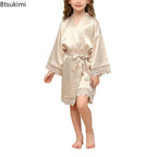 Children's Ice Silk Pajama Robe Solid Color Matte Lace Morning Robe Pajama Smooth Soft Comfortable Casual Child Sleeping Robe - Astra Wear astrawear.ca