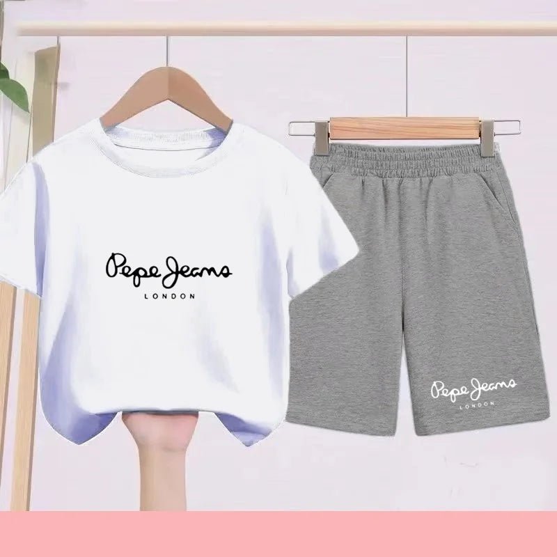 Children's Sportswear Set - White T-shirt + Shorts - Personalized Letter T-shirt Suitable for Boys and Girls Aged 3 to 13 - Astra Wear astrawear.ca