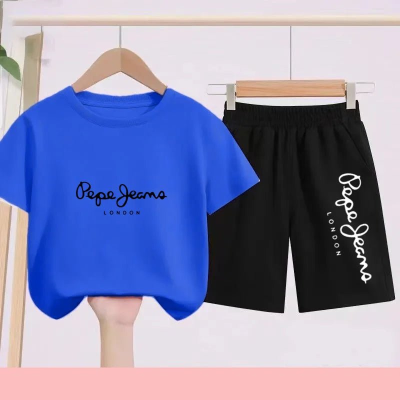 Children's Sportswear Set - White T-shirt + Shorts - Personalized Letter T-shirt Suitable for Boys and Girls Aged 3 to 13 - Astra Wear astrawear.ca