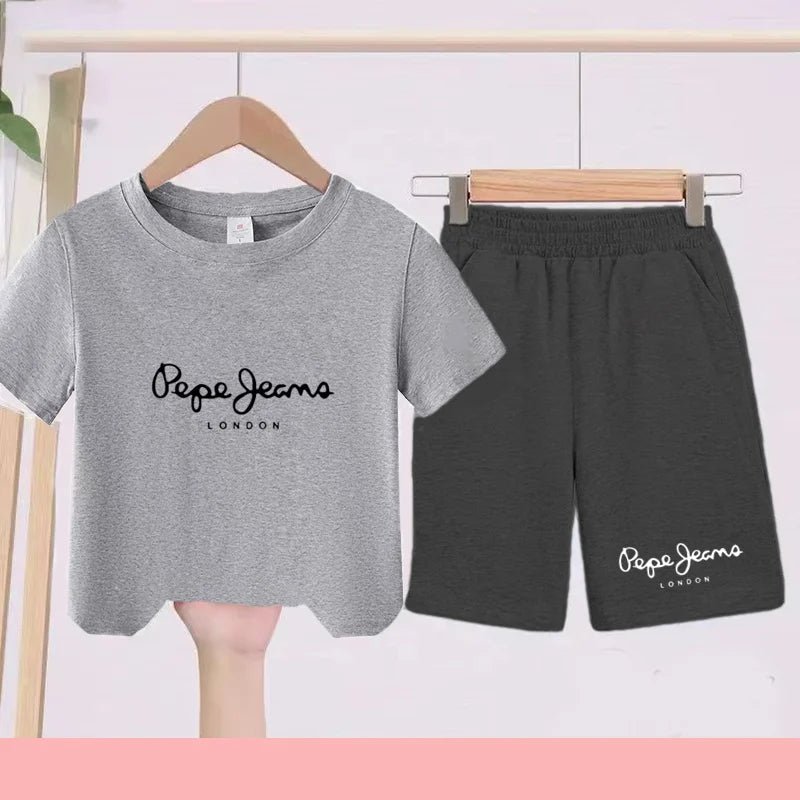 Children's Sportswear Set - White T-shirt + Shorts - Personalized Letter T-shirt Suitable for Boys and Girls Aged 3 to 13 - Astra Wear astrawear.ca
