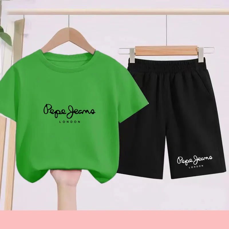 Children's Sportswear Set - White T-shirt + Shorts - Personalized Letter T-shirt Suitable for Boys and Girls Aged 3 to 13 - Astra Wear astrawear.ca