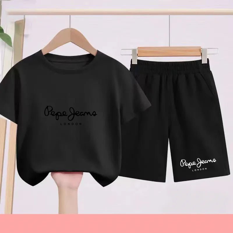 Children's Sportswear Set - White T-shirt + Shorts - Personalized Letter T-shirt Suitable for Boys and Girls Aged 3 to 13 - Astra Wear astrawear.ca