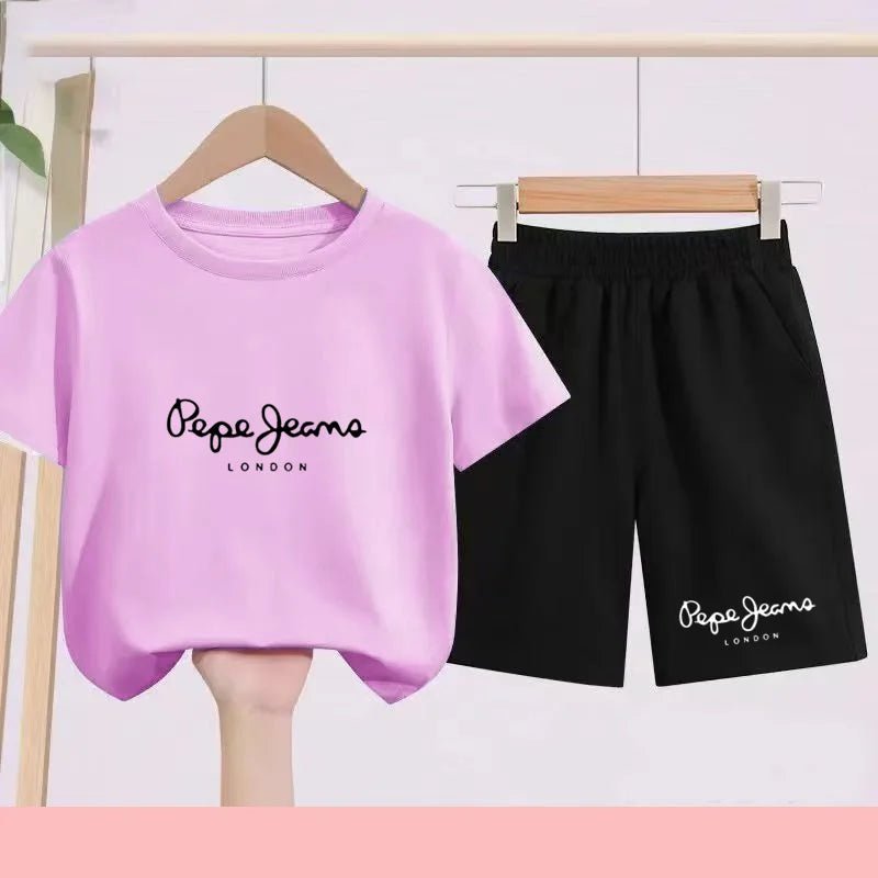 Children's Sportswear Set - White T-shirt + Shorts - Personalized Letter T-shirt Suitable for Boys and Girls Aged 3 to 13 - Astra Wear astrawear.ca