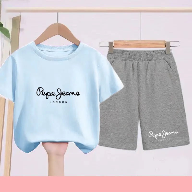 Children's Sportswear Set - White T-shirt + Shorts - Personalized Letter T-shirt Suitable for Boys and Girls Aged 3 to 13 - Astra Wear astrawear.ca