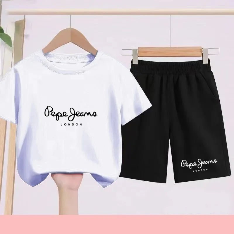 Children's Sportswear Set - White T-shirt + Shorts - Personalized Letter T-shirt Suitable for Boys and Girls Aged 3 to 13 - Astra Wear astrawear.ca