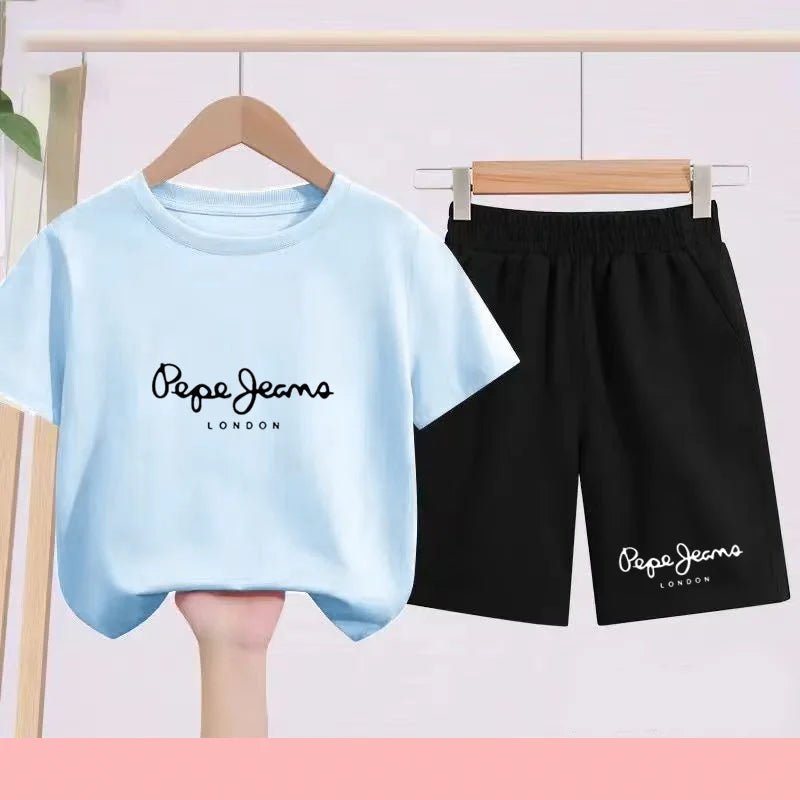 Children's Sportswear Set - White T-shirt + Shorts - Personalized Letter T-shirt Suitable for Boys and Girls Aged 3 to 13 - Astra Wear astrawear.ca