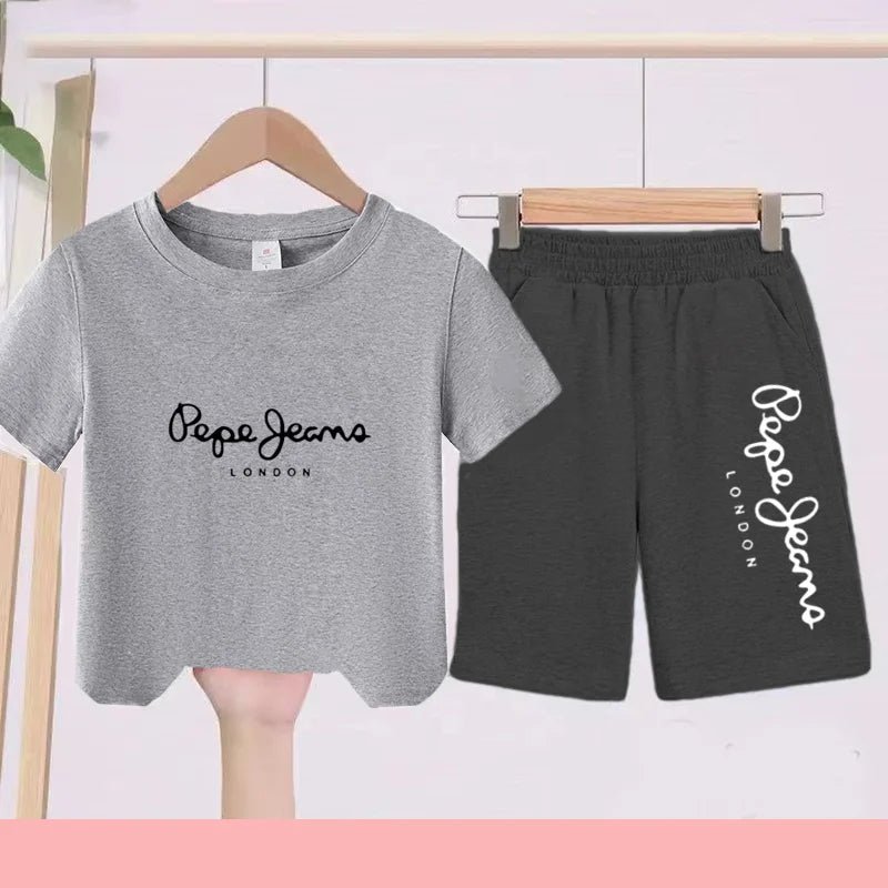 Children's Sportswear Set - White T-shirt + Shorts - Personalized Letter T-shirt Suitable for Boys and Girls Aged 3 to 13 - Astra Wear astrawear.ca
