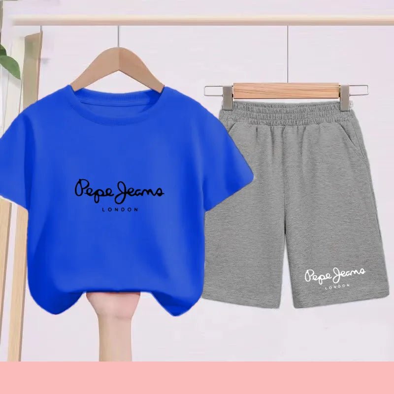 Children's Sportswear Set - White T-shirt + Shorts - Personalized Letter T-shirt Suitable for Boys and Girls Aged 3 to 13 - Astra Wear astrawear.ca