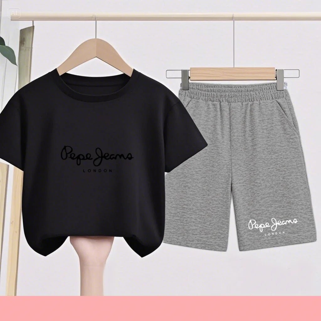 Children's Sportswear Set - White T-shirt + Shorts - Personalized Letter T-shirt Suitable for Boys and Girls Aged 3 to 13 - Astra Wear astrawear.ca