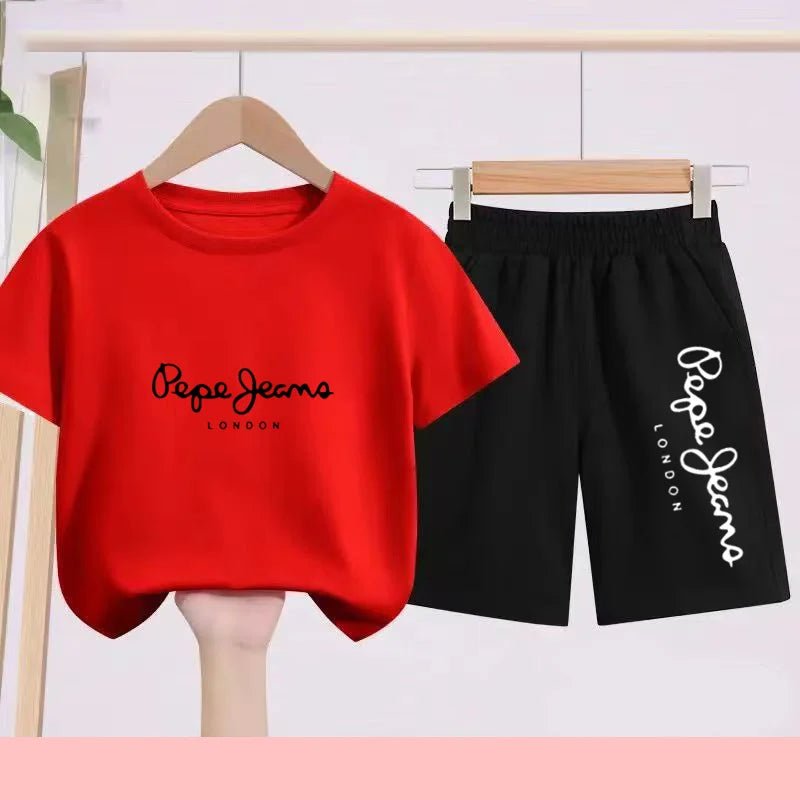 Children's Sportswear Set - White T-shirt + Shorts - Personalized Letter T-shirt Suitable for Boys and Girls Aged 3 to 13 - Astra Wear astrawear.ca