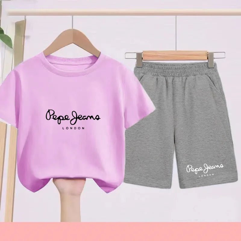 Children's Sportswear Set - White T-shirt + Shorts - Personalized Letter T-shirt Suitable for Boys and Girls Aged 3 to 13 - Astra Wear astrawear.ca