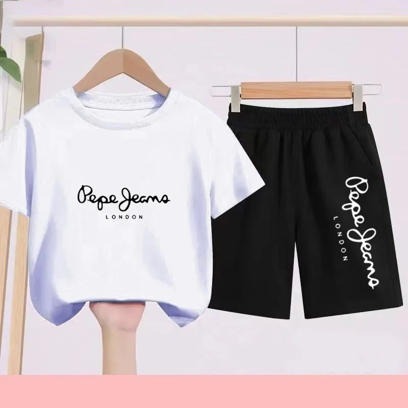 Children's Sportswear Set - White T-shirt + Shorts - Personalized Letter T-shirt Suitable for Boys and Girls Aged 3 to 13 - Astra Wear astrawear.ca