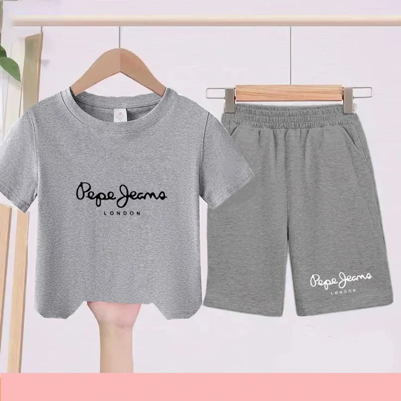 Children's Sportswear Set - White T-shirt + Shorts - Personalized Letter T-shirt Suitable for Boys and Girls Aged 3 to 13 - Astra Wear astrawear.ca