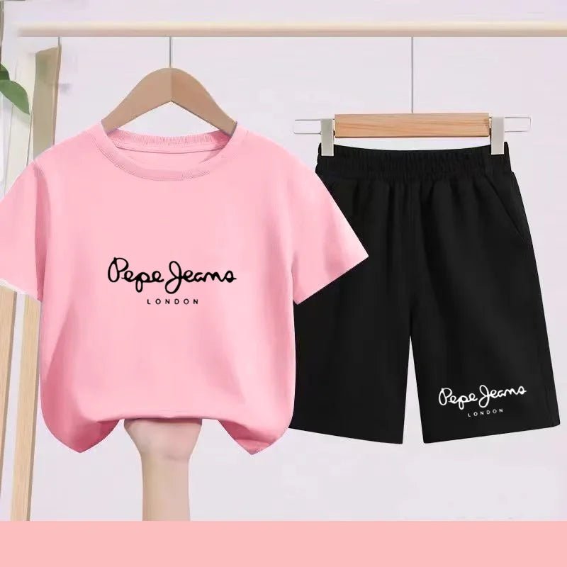 Children's Sportswear Set - White T-shirt + Shorts - Personalized Letter T-shirt Suitable for Boys and Girls Aged 3 to 13 - Astra Wear astrawear.ca
