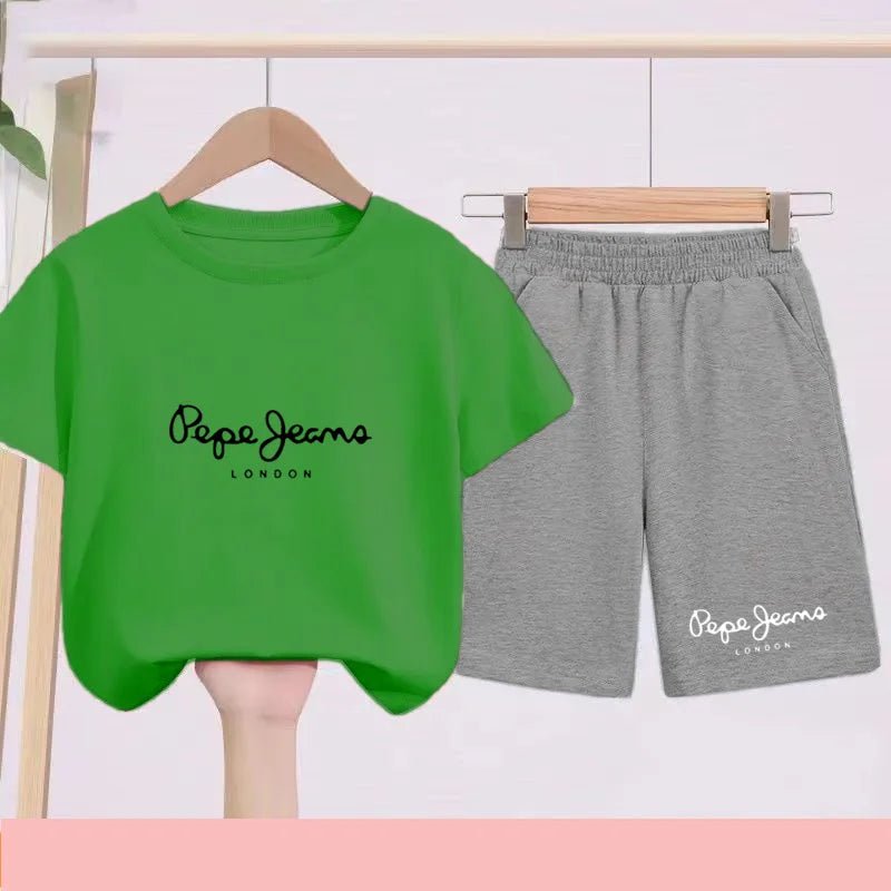 Children's Sportswear Set - White T-shirt + Shorts - Personalized Letter T-shirt Suitable for Boys and Girls Aged 3 to 13 - Astra Wear astrawear.ca