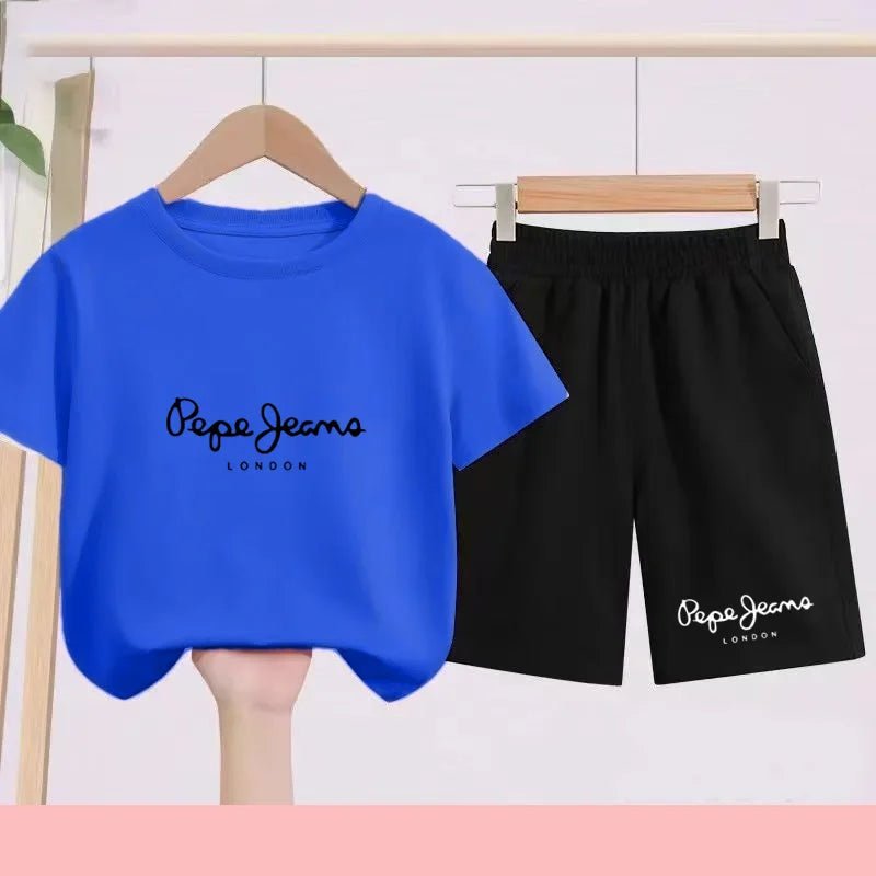 Children's Sportswear Set - White T-shirt + Shorts - Personalized Letter T-shirt Suitable for Boys and Girls Aged 3 to 13 - Astra Wear astrawear.ca