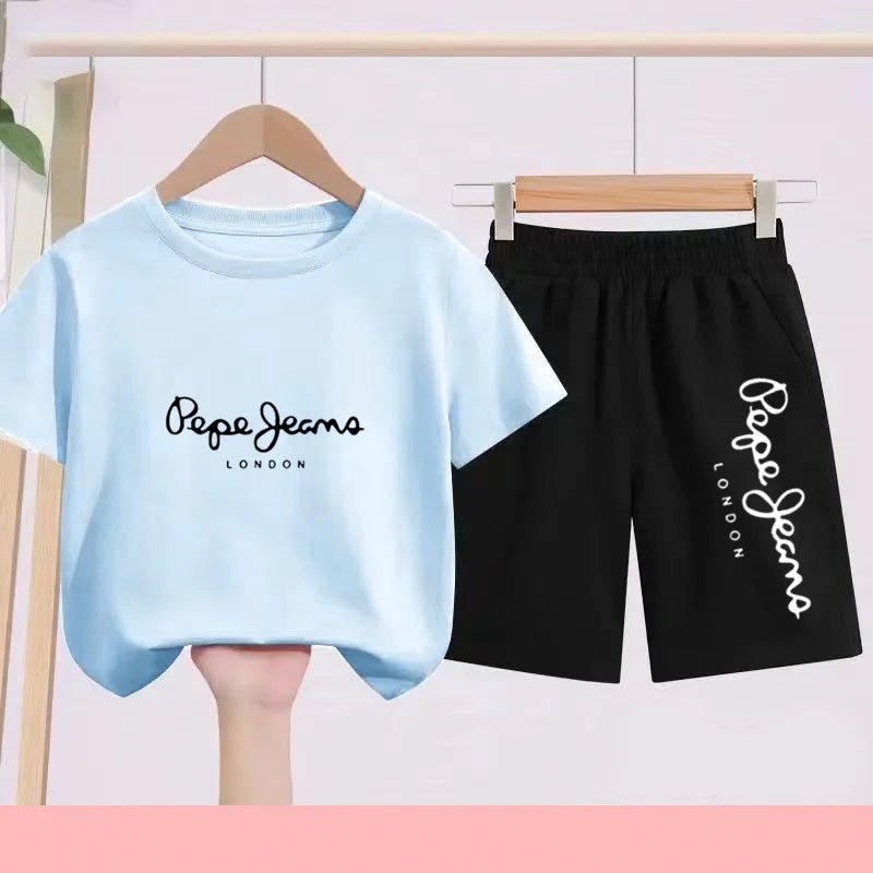 Children's Sportswear Set - White T-shirt + Shorts - Personalized Letter T-shirt Suitable for Boys and Girls Aged 3 to 13 - Astra Wear astrawear.ca