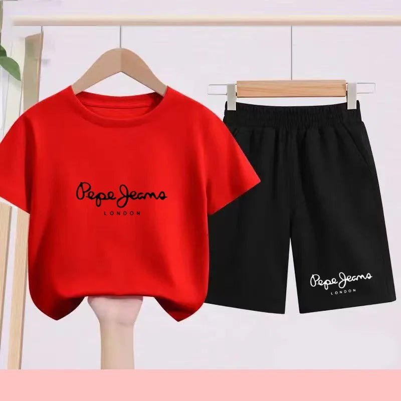 Children's Sportswear Set - White T-shirt + Shorts - Personalized Letter T-shirt Suitable for Boys and Girls Aged 3 to 13 - Astra Wear astrawear.ca