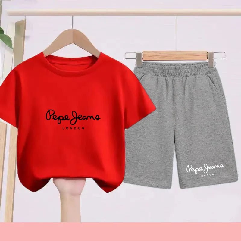 Children's Sportswear Set - White T-shirt + Shorts - Personalized Letter T-shirt Suitable for Boys and Girls Aged 3 to 13 - Astra Wear astrawear.ca