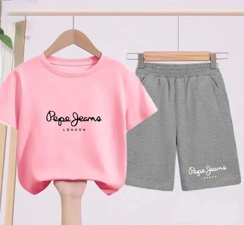 Children's Sportswear Set - White T-shirt + Shorts - Personalized Letter T-shirt Suitable for Boys and Girls Aged 3 to 13 - Astra Wear astrawear.ca