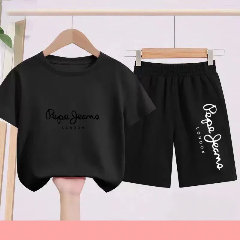 Children's Sportswear Set - White T-shirt + Shorts - Personalized Letter T-shirt Suitable for Boys and Girls Aged 3 to 13 - Astra Wear astrawear.ca