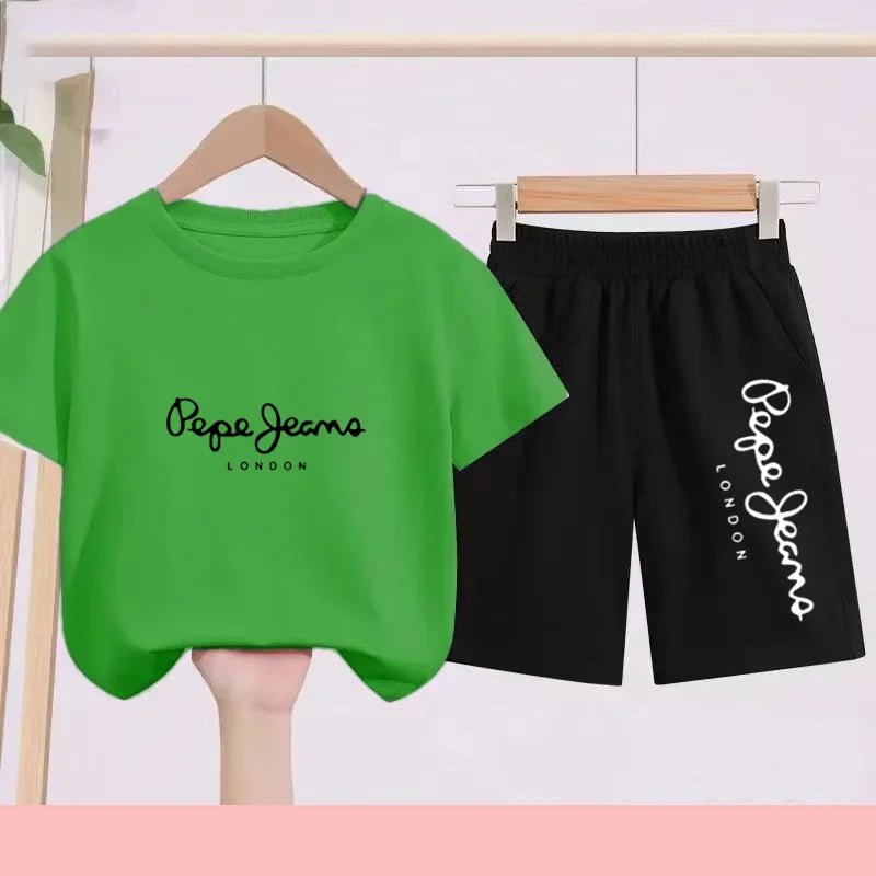 Children's Sportswear Set - White T-shirt + Shorts - Personalized Letter T-shirt Suitable for Boys and Girls Aged 3 to 13 - Astra Wear astrawear.ca