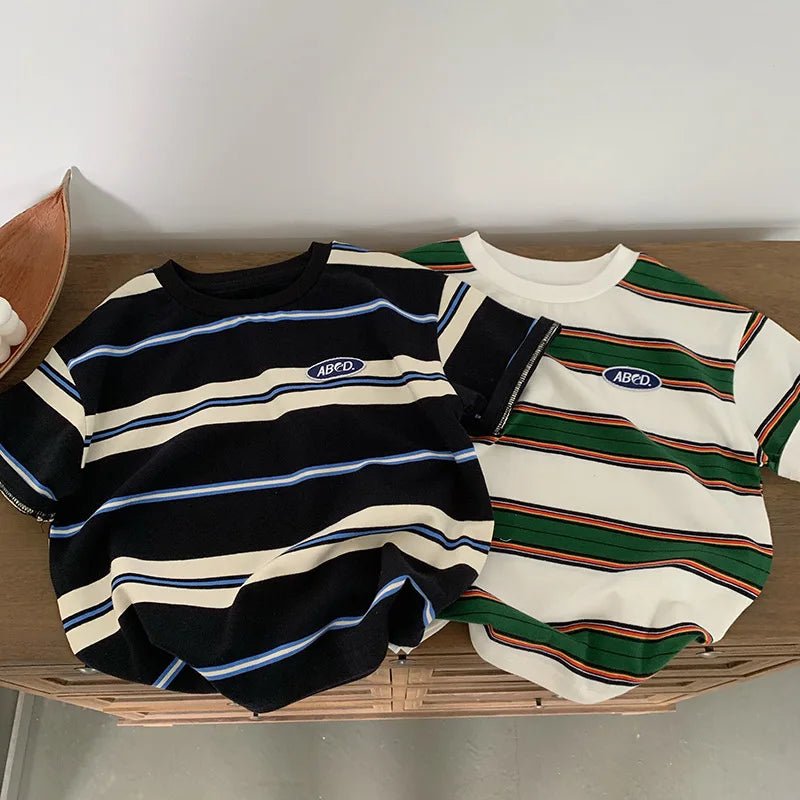 Children's Striped T-shirts For Boys Girls From 2 To 10 Years Old Kids Summer Tees Cotton Loose T Shirt Casual Kids Tops - Astra Wear astrawear.ca