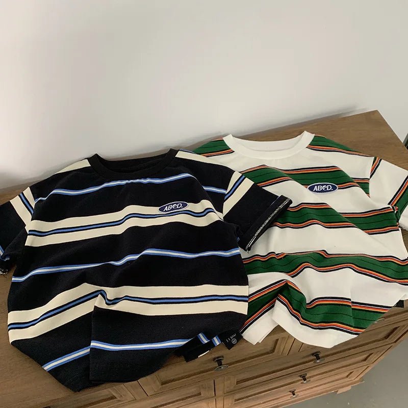 Children's Striped T-shirts For Boys Girls From 2 To 10 Years Old Kids Summer Tees Cotton Loose T Shirt Casual Kids Tops - Astra Wear astrawear.ca