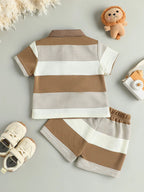 Children’s Summer New Arrival Boys’ Regular Striped Teddy Bear Short T-Shirt and Shorts Casual Sport Two-Piece Set - Astra Wear astrawear.ca