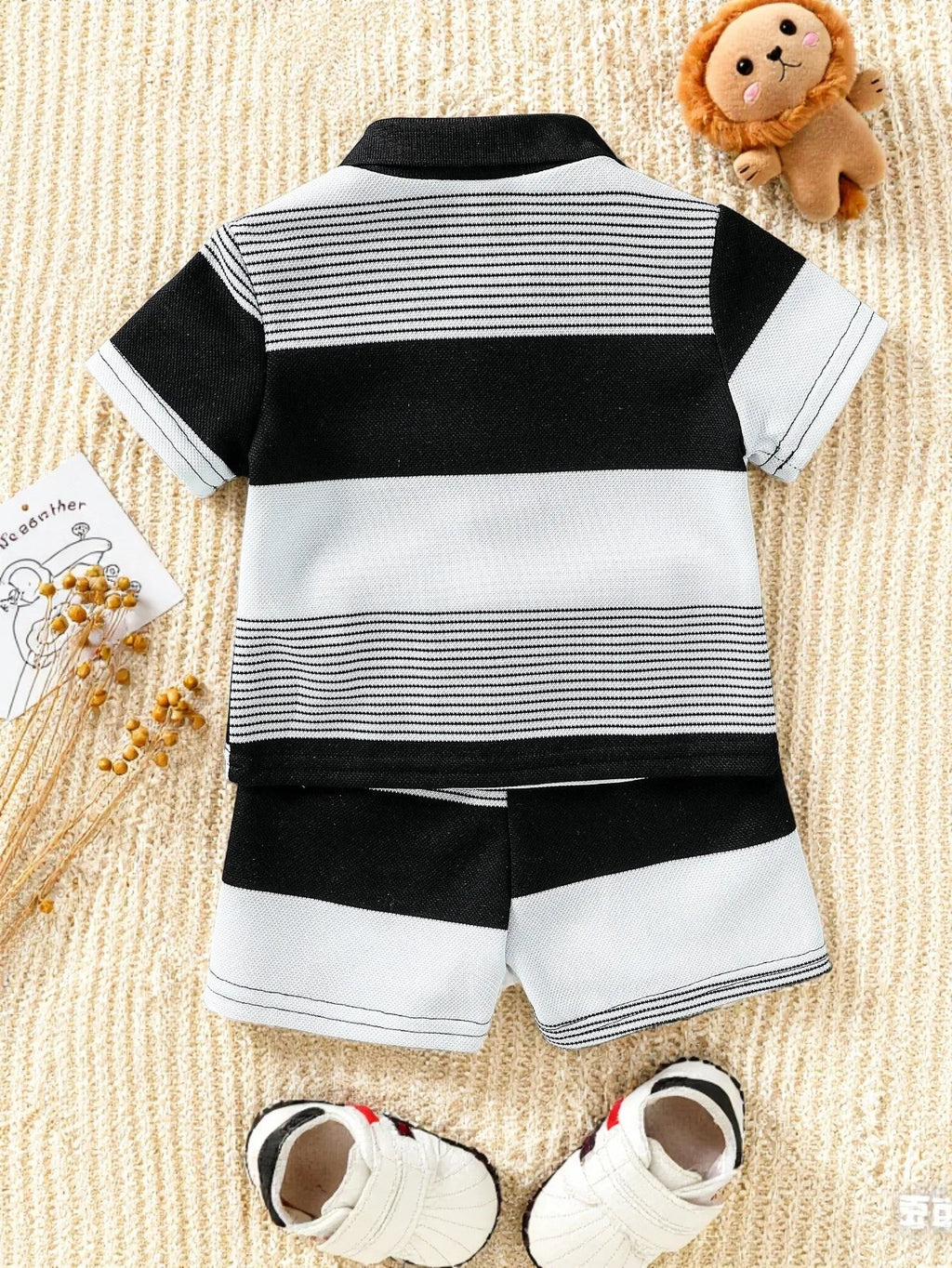Children’s Summer New Arrival Boys’ Regular Striped Teddy Bear Short T-Shirt and Shorts Casual Sport Two-Piece Set - Astra Wear astrawear.ca