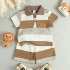 Children’s Summer New Arrival Boys’ Regular Striped Teddy Bear Short T-Shirt and Shorts Casual Sport Two-Piece Set - Astra Wear astrawear.ca