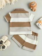Children’s Summer New Arrival Boys’ Regular Striped Teddy Bear Short T-Shirt and Shorts Casual Sport Two-Piece Set - Astra Wear astrawear.ca