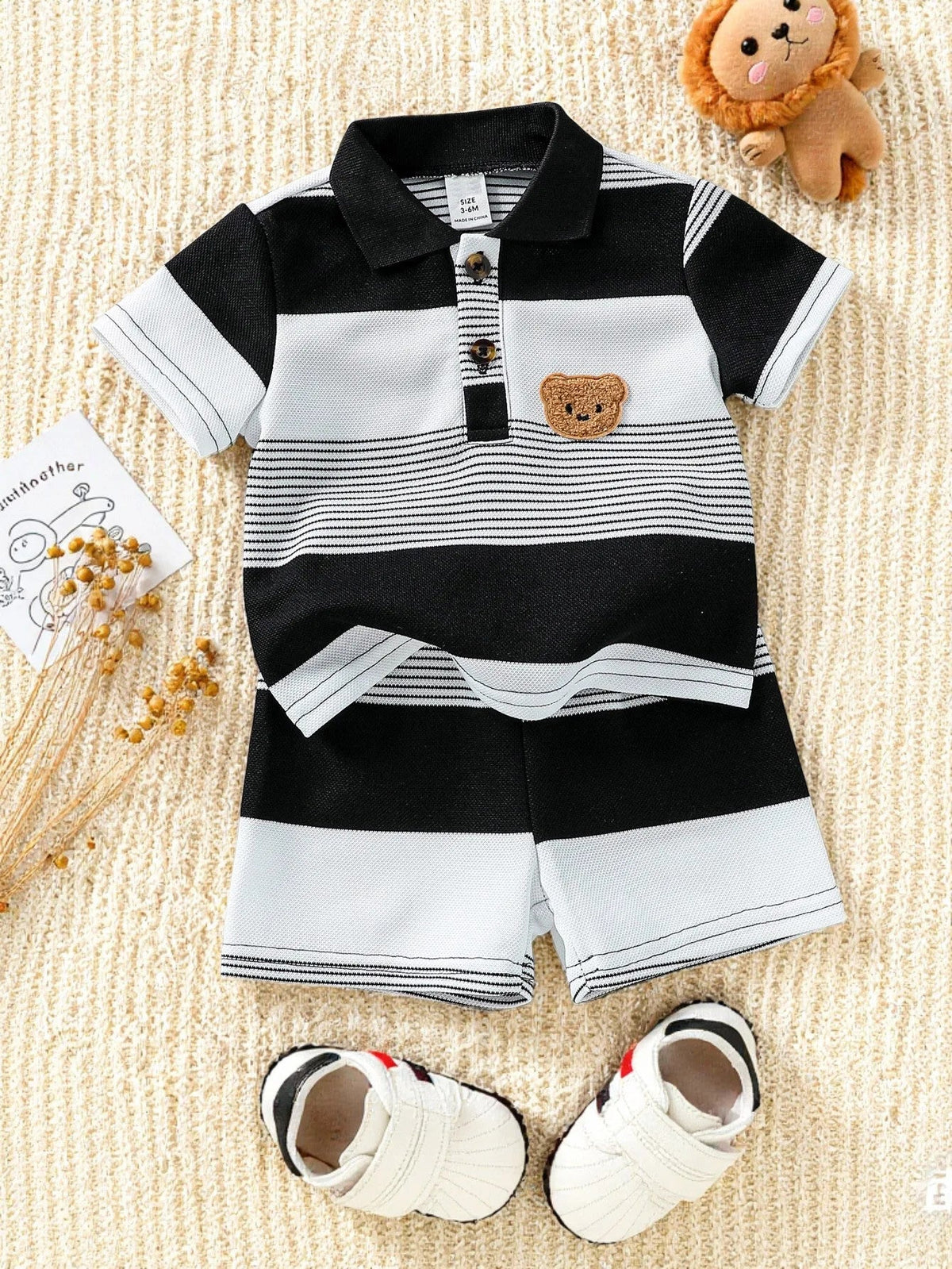 Children’s Summer New Arrival Boys’ Regular Striped Teddy Bear Short T-Shirt and Shorts Casual Sport Two-Piece Set - Astra Wear astrawear.ca