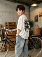Children's T-Shirt Star Letter Pattern Printed Comfortable round Neck Short Sleeve Solid Color Casual Elegant Top for Kids - Astra Wear astrawear.ca