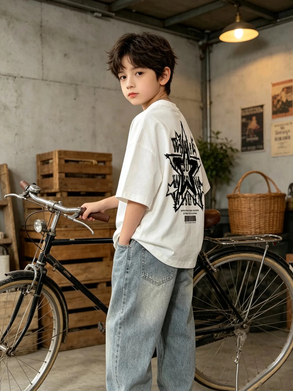 Children's T-Shirt Star Letter Pattern Printed Comfortable round Neck Short Sleeve Solid Color Casual Elegant Top for Kids - Astra Wear astrawear.ca