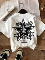Children's T-Shirt Star Letter Pattern Printed Comfortable round Neck Short Sleeve Solid Color Casual Elegant Top for Kids - Astra Wear astrawear.ca