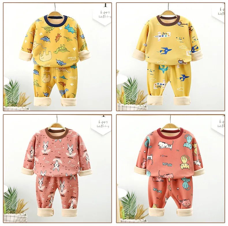 Children's Velvet Underwear Set Autumn and Winter New Long Sleeve Autumn Clothes Autumn Pants Thickened Warm Small and Medium si - Astra Wear astrawear.ca