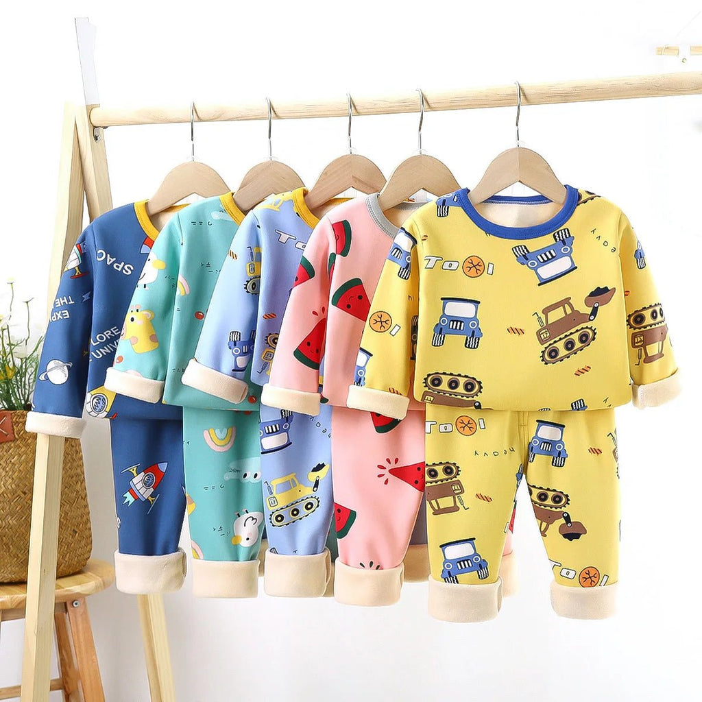 Children's Velvet Underwear Set Autumn and Winter New Long Sleeve Autumn Clothes Autumn Pants Thickened Warm Small and Medium si - Astra Wear astrawear.ca