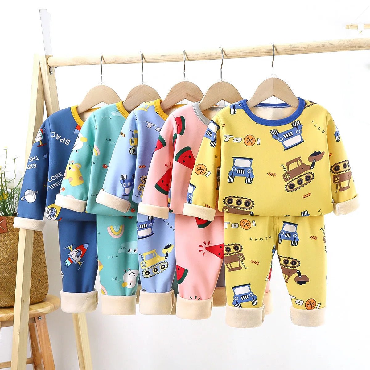Children's Velvet Underwear Set Autumn and Winter New Long Sleeve Autumn Clothes Autumn Pants Thickened Warm Small and Medium si - Astra Wear astrawear.ca