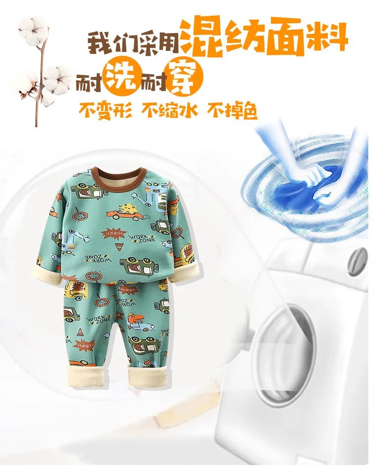 Children's Velvet Underwear Set Autumn and Winter New Long Sleeve Autumn Clothes Autumn Pants Thickened Warm Small and Medium si - Astra Wear astrawear.ca