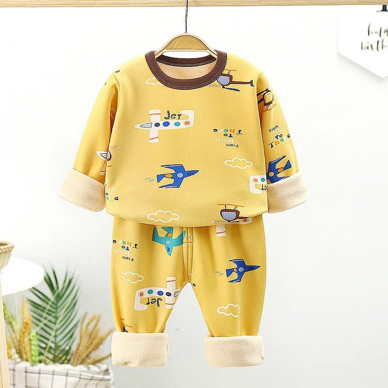 Children's Velvet Underwear Set Autumn and Winter New Long Sleeve Autumn Clothes Autumn Pants Thickened Warm Small and Medium si - Astra Wear astrawear.ca