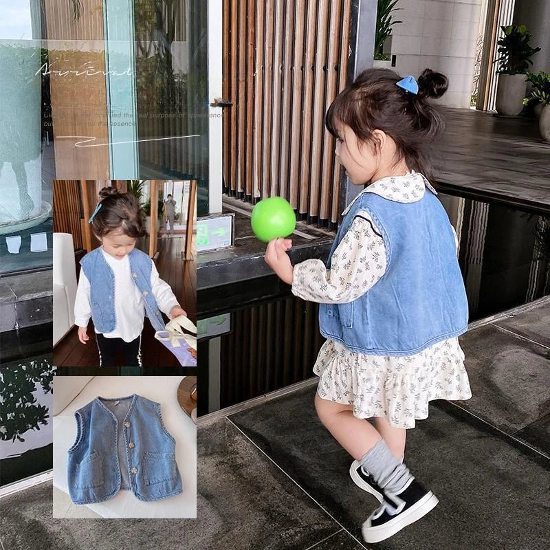 Children's Vest 2026 Spring and Autumn Season New Baby Versatile Shoulder Fashion Boys and Girls' Denim Vest Children Clothes - Astra Wear astrawear.ca