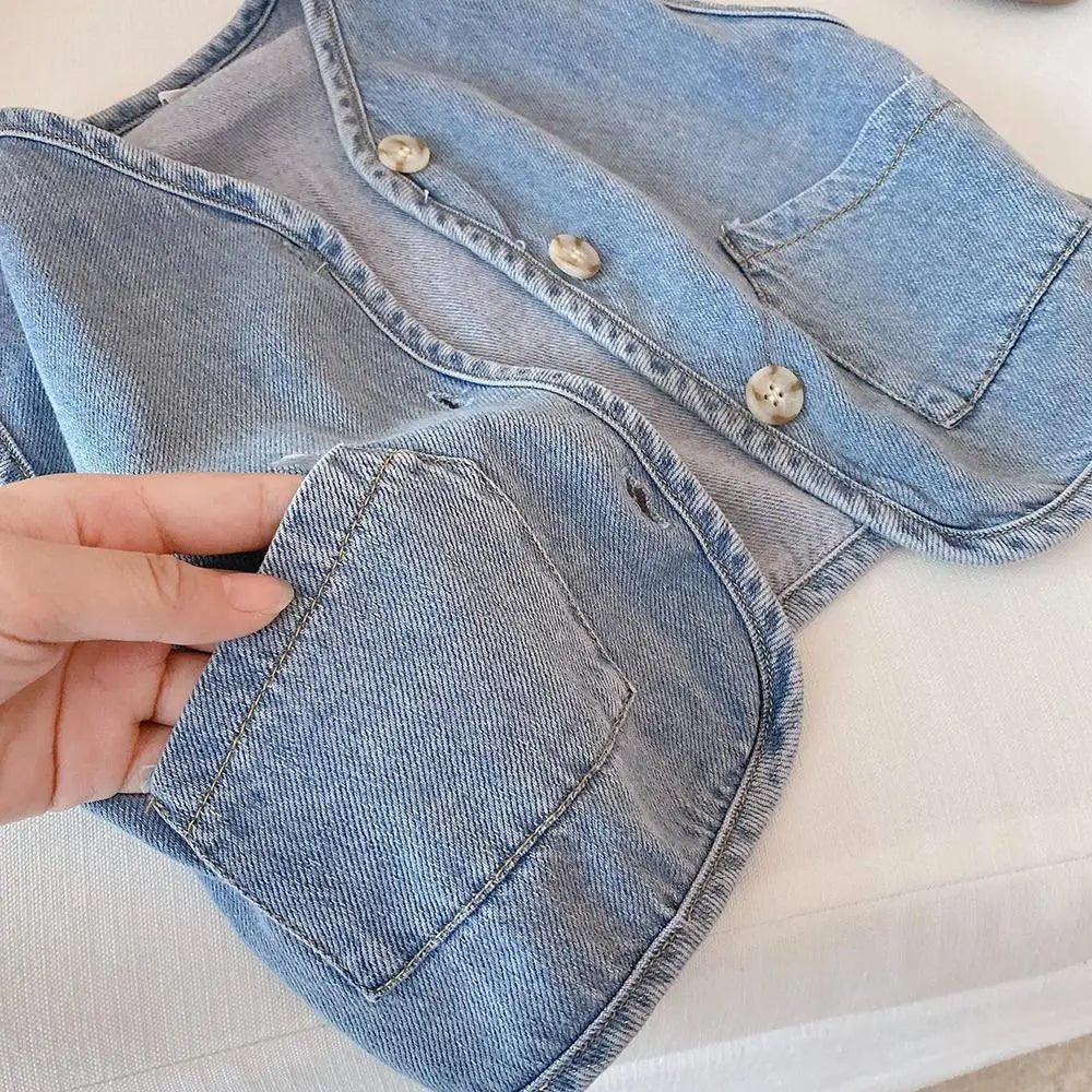 Children's Vest 2026 Spring and Autumn Season New Baby Versatile Shoulder Fashion Boys and Girls' Denim Vest Children Clothes - Astra Wear astrawear.ca